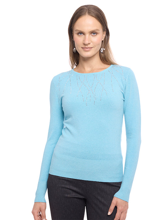 Suéter Jersey Liso con Cuello Redondo, Manga Larga y Transfer