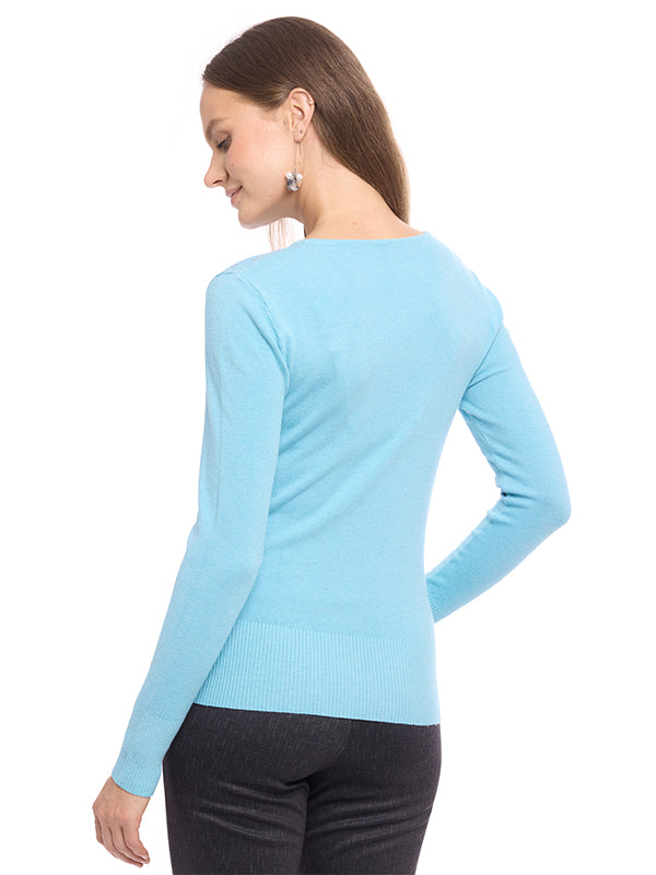 Suéter Jersey Liso con Cuello Redondo, Manga Larga y Transfer