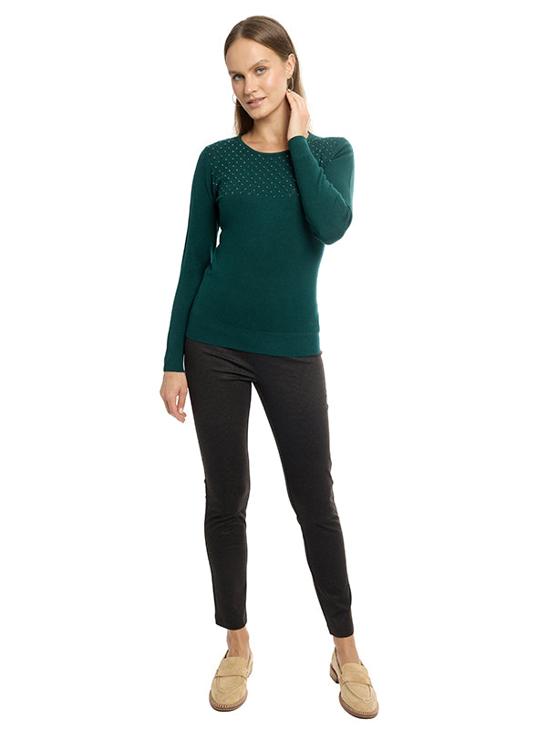 Suéter Jersey Liso con Cuello Redondo, Manga Larga y Transfer