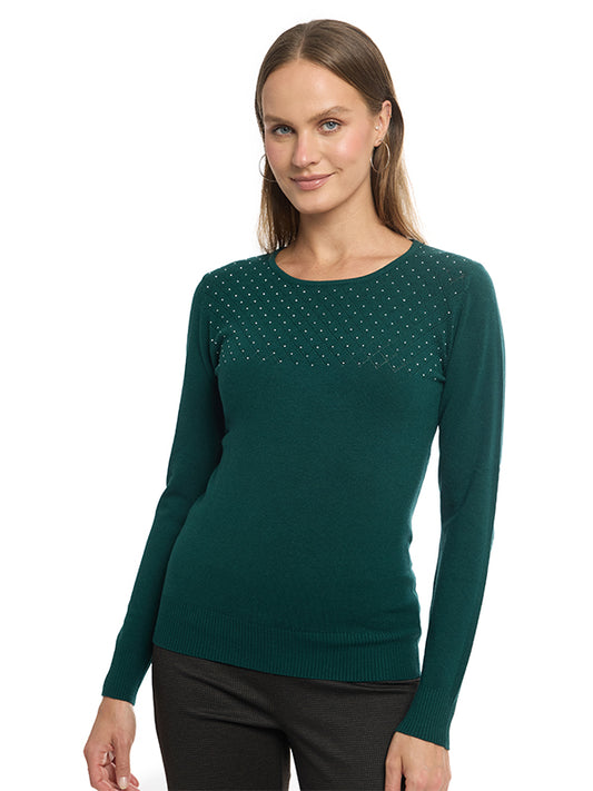 Suéter Jersey Liso con Cuello Redondo, Manga Larga y Transfer