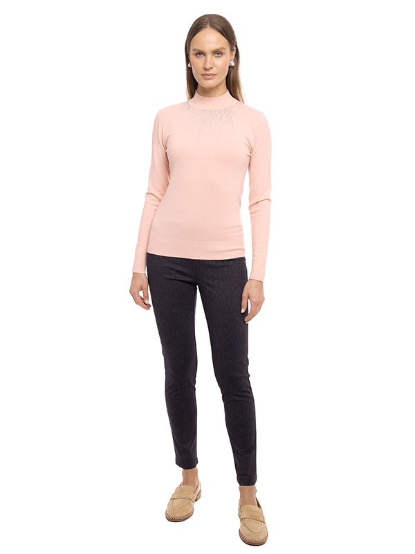 Suéter Jersey Liso con Cuello Alto, Manga Larga y Transfer