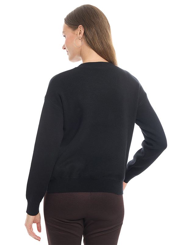 Suéter Jersey Liso con Cuello Redondo y Manga Larga