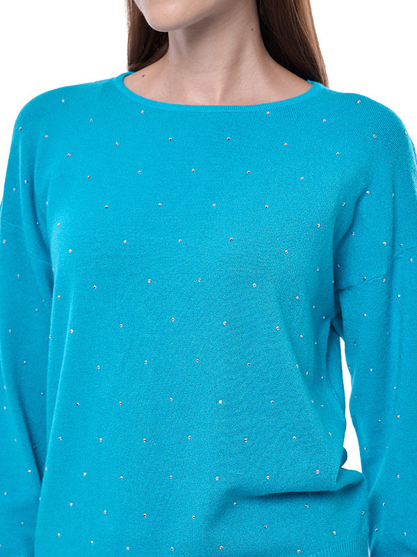 Suéter de Jersey Liso con Detalle Transfer y Cuello Redondo
