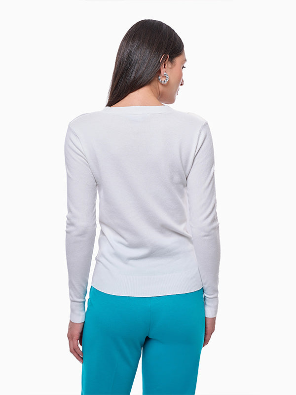 Suéter de Jersey Liso con Cuello en V y Detalle Transfer