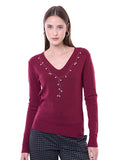Suéter de Jersey Liso con Cuello V y Transfer