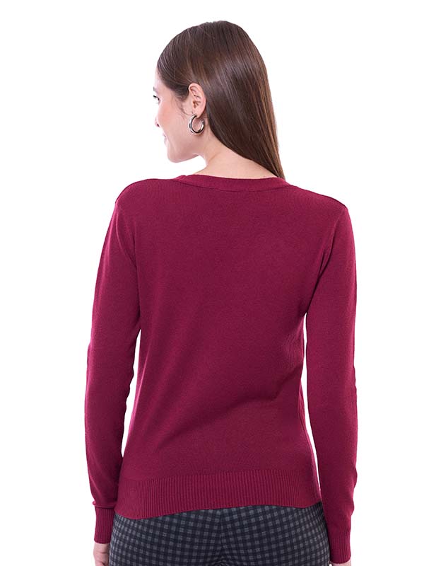 Suéter de Jersey Liso con Cuello V y Transfer