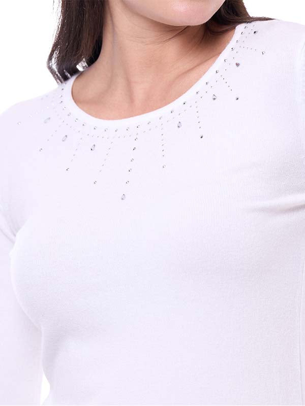 Suéter de Jersey Liso con Cuello Redondo y Transfer