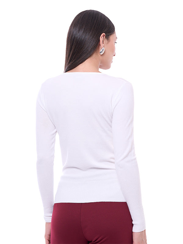 Suéter de Jersey Liso con Cuello Redondo y Transfer