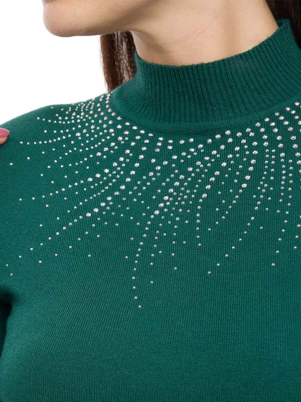 Suéter de Jersey para Dama Liso Cuello Alto Manga Larga con Transfer