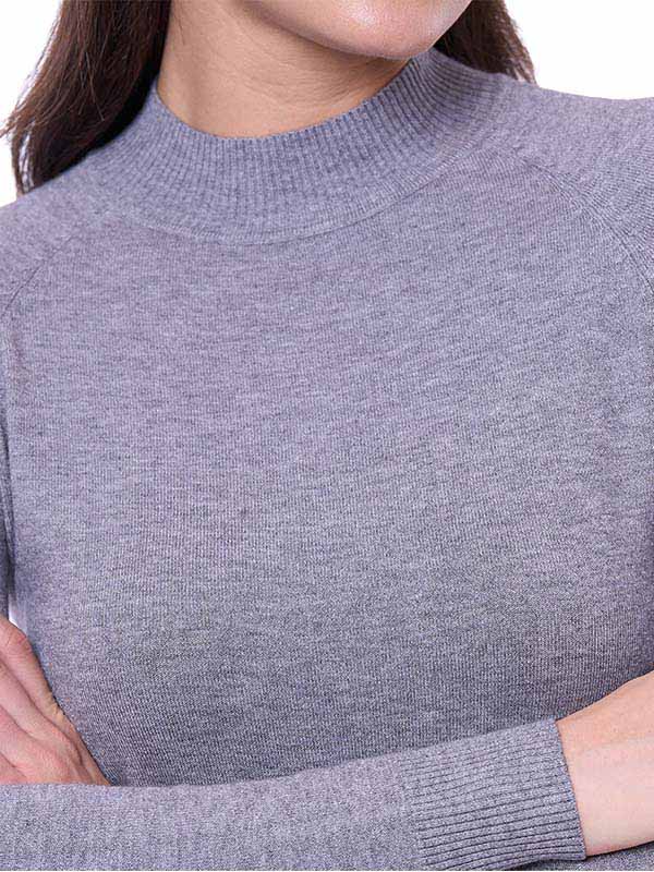 Suéter de Jersey para Dama Liso Cuello Alto Manga Larga Largo Medio