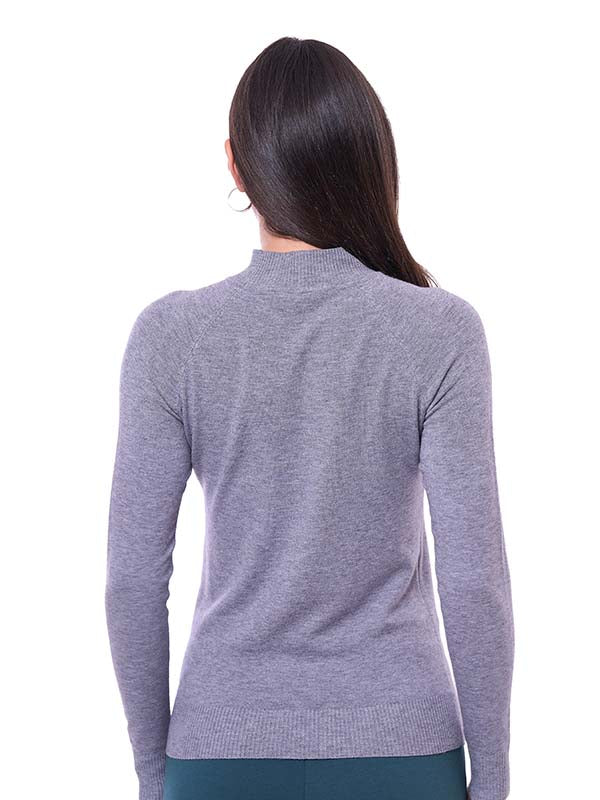 Suéter de Jersey para Dama Liso Cuello Alto Manga Larga Largo Medio