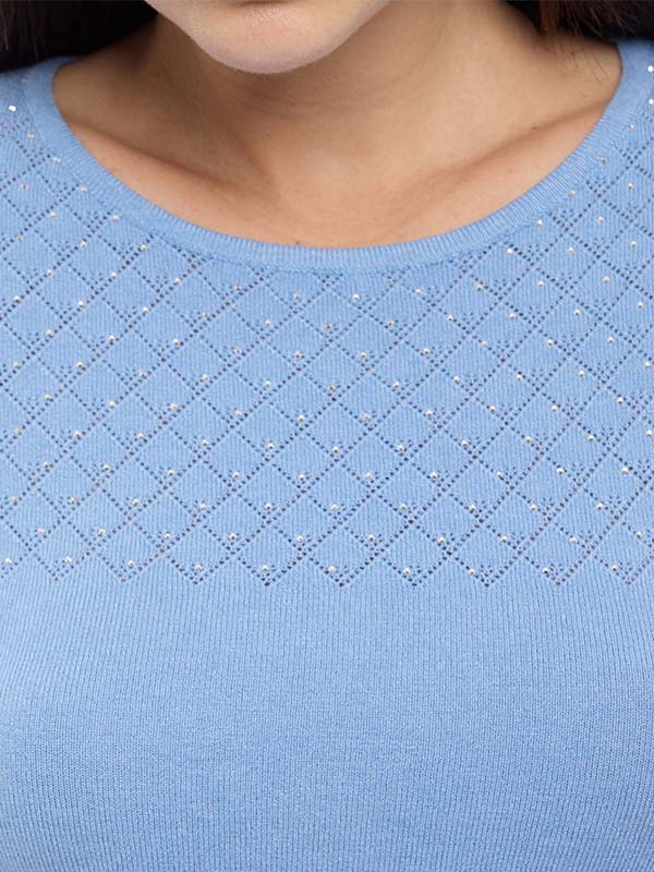 Suéter de Jersey Liso con Cuello Redondo y Aplicación de Transfer