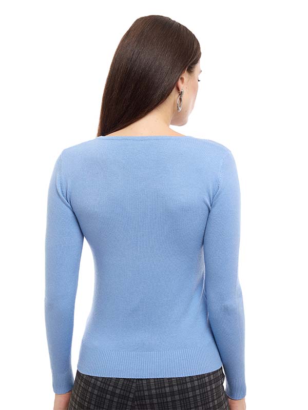 Suéter de Jersey Liso con Cuello Redondo y Aplicación de Transfer