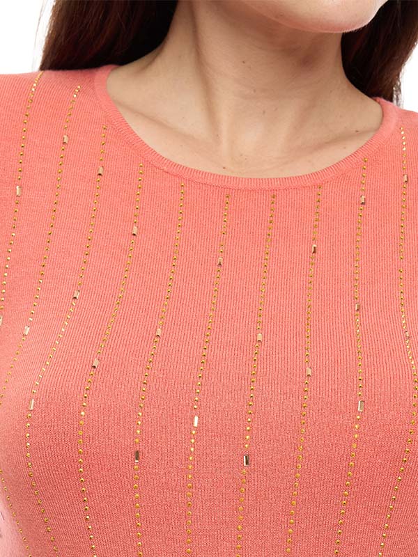 Suéter de Jersey Liso con Cuello Redondo y Estampado Transfer