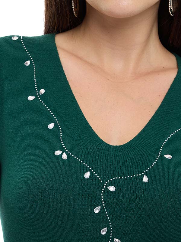 Suéter de Jersey con Cuello V y Aplicación de Transfer