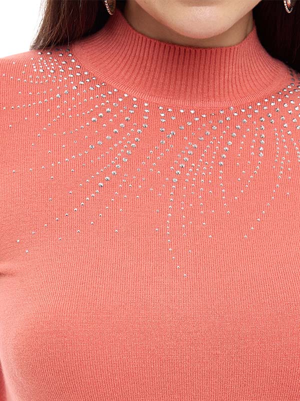 Suéter de Jersey Liso con Cuello Alto y Aplicación de Transfer