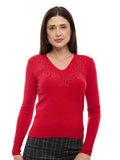 Suéter de Jersey Liso con Cuello V y Aplicación de Transfer