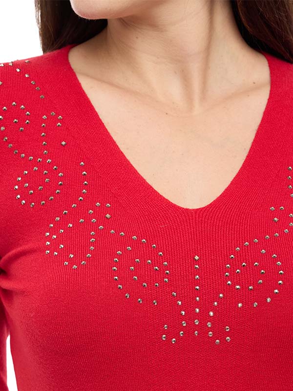 Suéter de Jersey Liso con Cuello V y Aplicación de Transfer