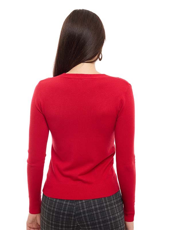 Suéter de Jersey Liso con Cuello V y Aplicación de Transfer