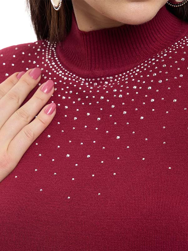 Suéter de Jersey Liso con Cuello Alto y Aplicación de Transfer