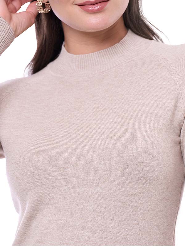 Suéter de Jersey para Dama Liso Cuello Alto Manga Larga Largo Medio