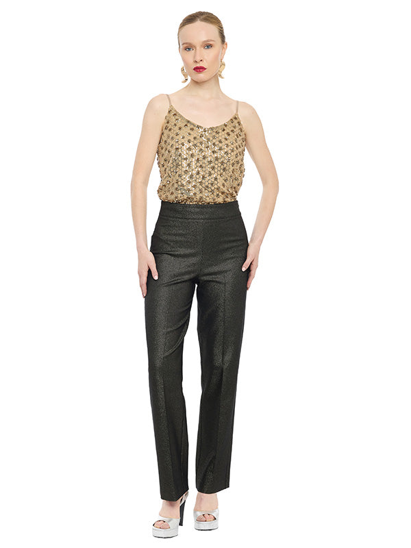 Pantalón Recto Tela con Lurex y Cierre Invisible