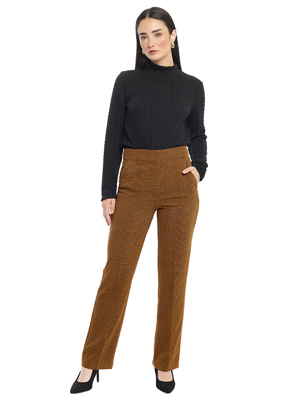 Pantalón Recto Estampado a Cuadros con Bolsas