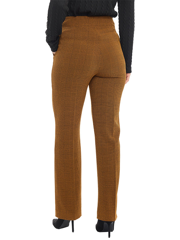 Pantalón Recto Estampado a Cuadros con Bolsas