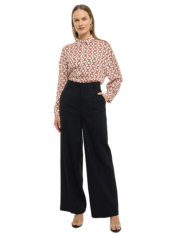Pantalón de Pierna Amplia con Alforza y Bolsas