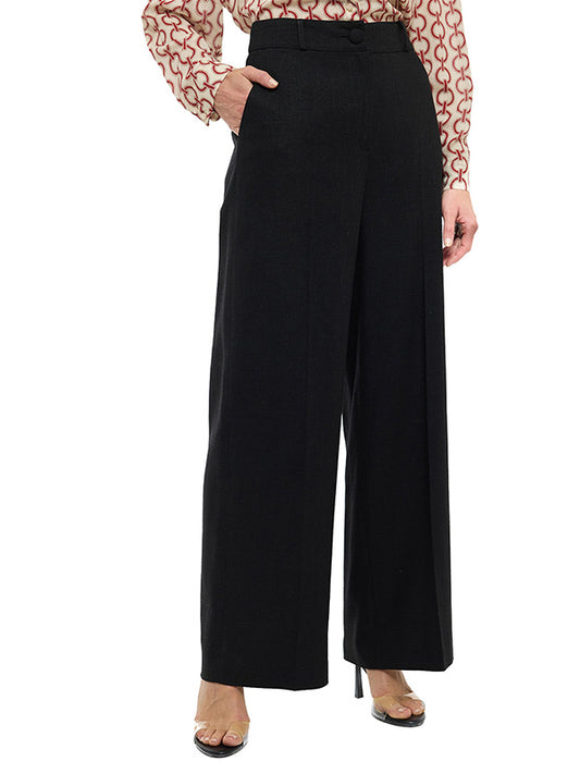 Pantalón de Pierna Amplia con Alforza y Bolsas