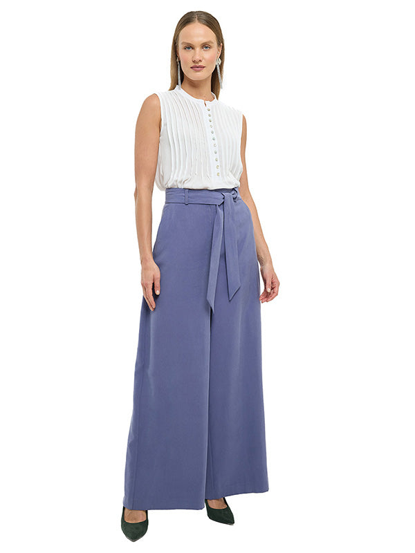 Pantalón de pierna amplia con bolsas funcionales y cinta de amarre