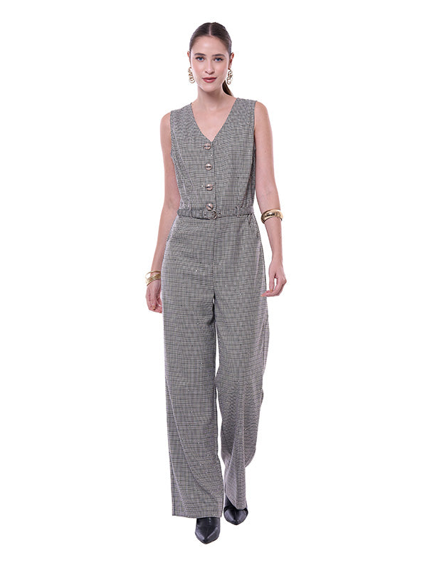Jumpsuit de Lentejuelas para Dama Sin Mangas Pierna Ancha con Cinturón