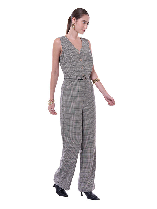 Jumpsuit de Lentejuelas para Dama Sin Mangas Pierna Ancha con Cinturón