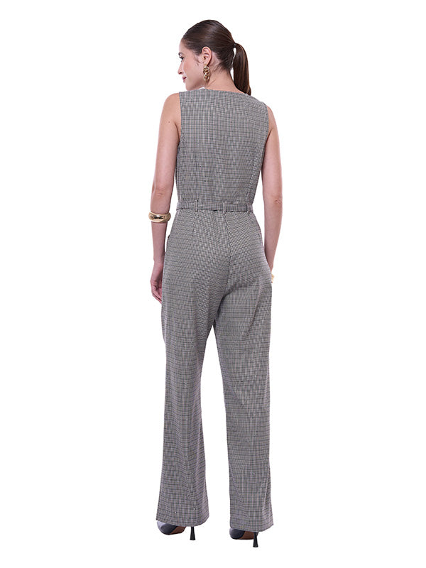 Jumpsuit de Lentejuelas para Dama Sin Mangas Pierna Ancha con Cinturón