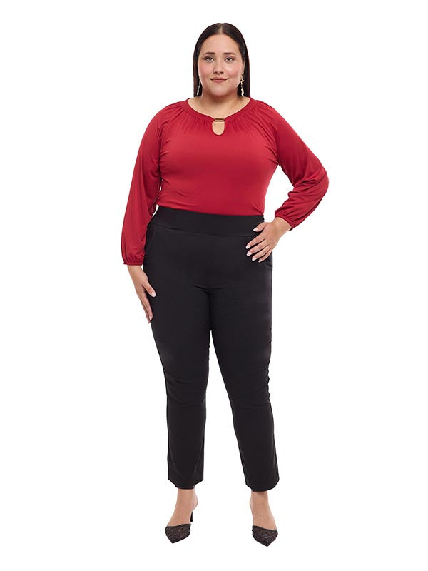 Pantalón liso con elástico en cintura y bolsas