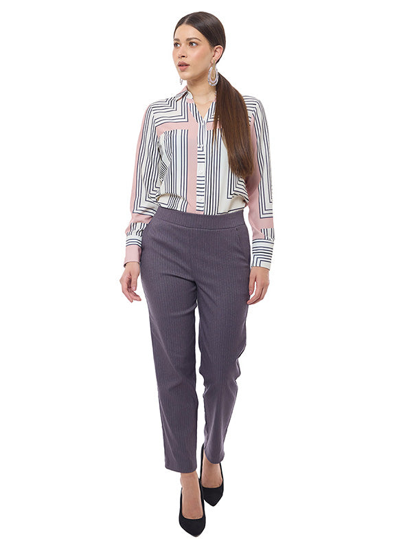 Pantalón de Bengalina Rayado de Cintura Alta con Pinzas