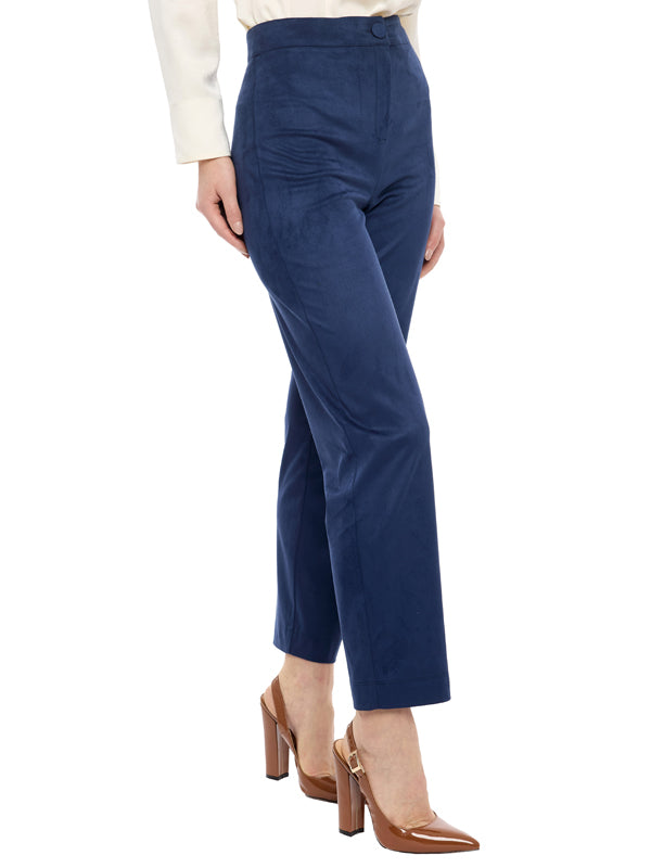 Pantalón Suede con Pinzas Cintura Alta y Corte Skinny