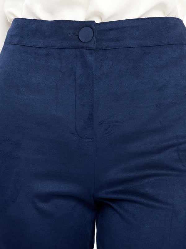 Pantalón Suede con Pinzas Cintura Alta y Corte Skinny