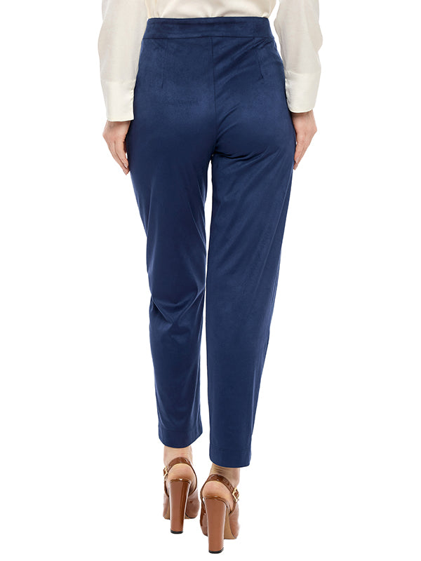 Pantalón Suede con Pinzas Cintura Alta y Corte Skinny
