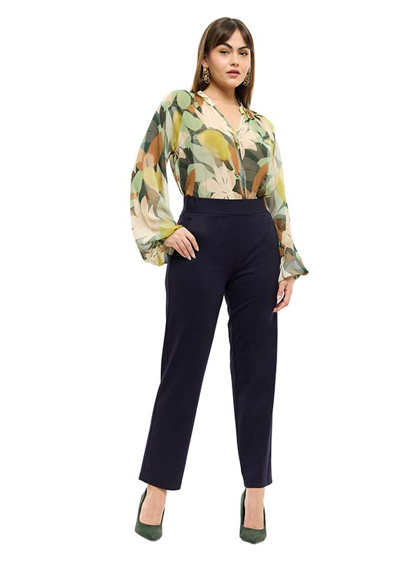 Pantalón de Super Ponti Liso de Cintura Alta y Corte Recto