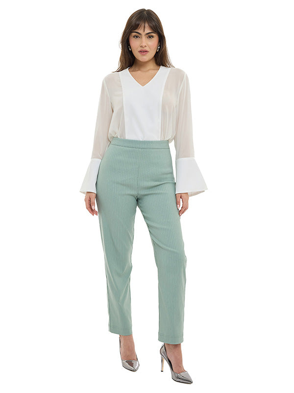 Pantalón de Tafetán Estampado a Rayas