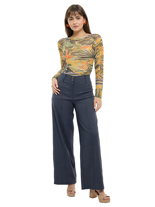 Pantalón Bengalina Liso de Cintura Alta y Corte Acampanado