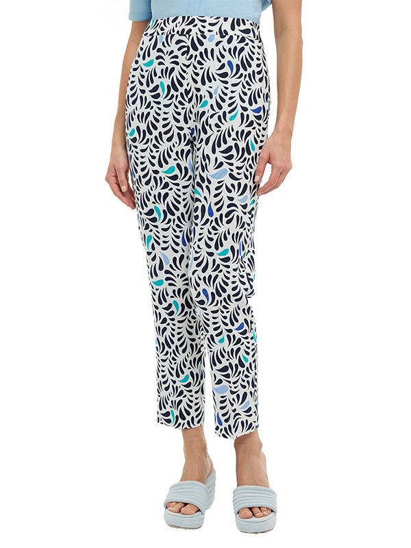 Pantalón de Lino Estampado Multiformas de Cintura Alta y Corte Skinny