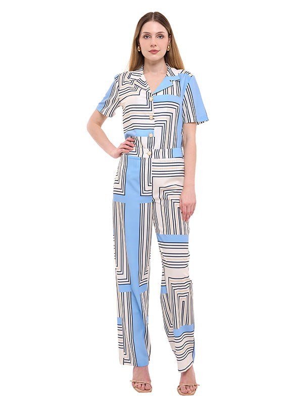 Pantalón de Tafetán Estampado Geométrico