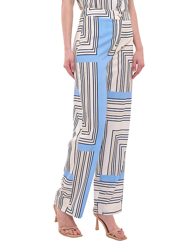 Pantalón de Tafetán Estampado Geométrico