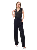 Jumpsuit de Tafetán Liso con Cuello V y Pierna Ancha