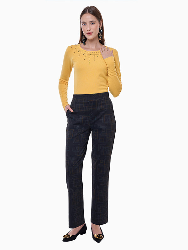Pantalón de Super Ponti con Estampado Geométrico y Corte Recto