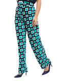 Pantalón de Tafetán Estampado de Cuadros con Cintura Alta