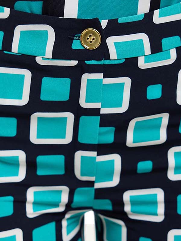 Pantalón de Tafetán Estampado de Cuadros con Cintura Alta