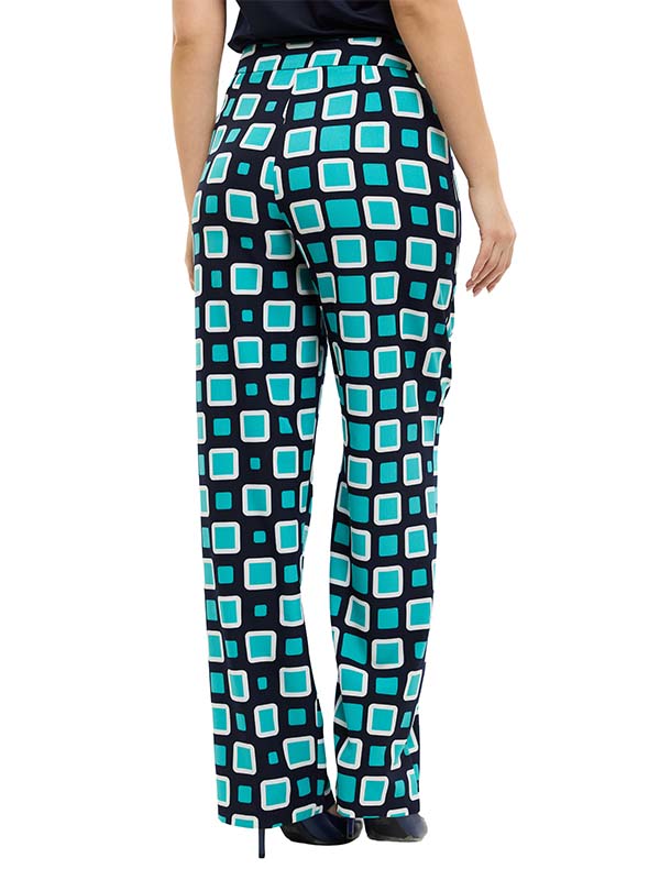 Pantalón de Tafetán Estampado de Cuadros con Cintura Alta